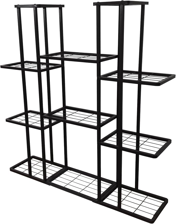 MTB Garden 4 Tier 11 Potted Metal Large Plant Stand for Indoor Outdoor Flower Pot Display Planter Shelf, Charcoal Grey