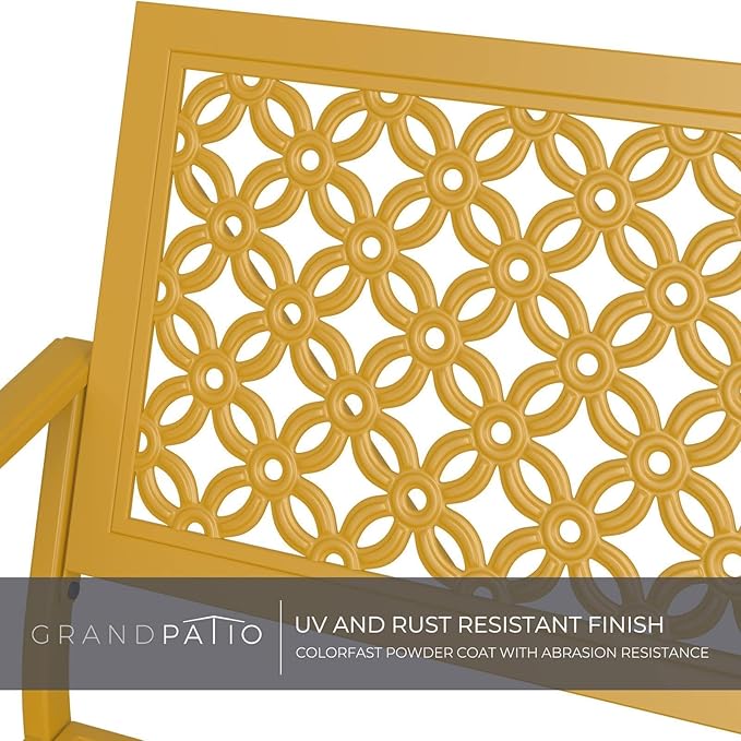 Grand patio 50" Outdoor Bench, Garden Benches with Anti-Rust Metal Powder Coated Frame, Patio Bench for Front Porch Park Outside Furniture Decor, Sunflower Yellow