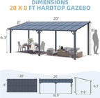 AECOJOY 20' x 8' Outdoor Gazebo for Patio, 8x20 Large Wall-Mounted Hard Top Lean to Metal Gazebo Shelter Pergolas and Gazebos Clearance with Patio Roof, Heavy Duty Awnings for Patio, Decks