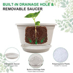 Large 4 Pack 13 inch Plant Pots, Round Plastic Pots for Plants, Outdoor Planters with Drainage Hole & Tray Saucer, Decoration Large Flower Pots for Indoor Outdoor Garden Home Plants (Gray White)