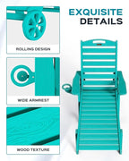 Lounge Chair Outdoor, Oversized Chaise Lounge Chair with 5 Positions, HDPE, Patio Lounge Chair with Wheels & Cup Holder for Pool, Deck, Poolside, Lake Blue