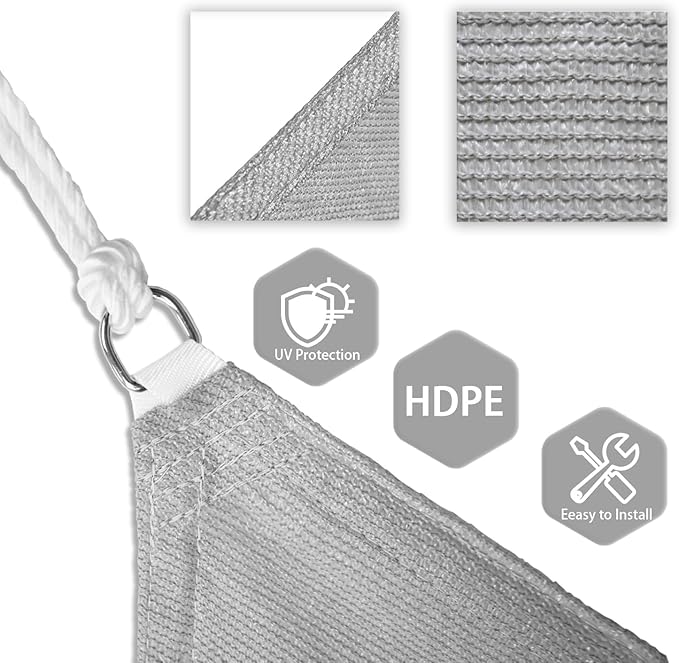 Patio Paradise 9' x 9' x 8'10" Sun Shade Sail Triangle Canopy, Permeable Shade Cloth Fabric Sunlight Block Patio Cover HDPE Deck Awning for Outdoor Backyard Pergolas Roof Shading, Light Gray