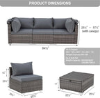 HOMREST 6 Pieces Patio Furniture Sets, Outdoor Daybed with Canopy, Rattan Outdoor Sectional Sofa Set with Adjustable Backrest, Chaise Chair Sunbed for Garden Poolside Backyard（Gray）