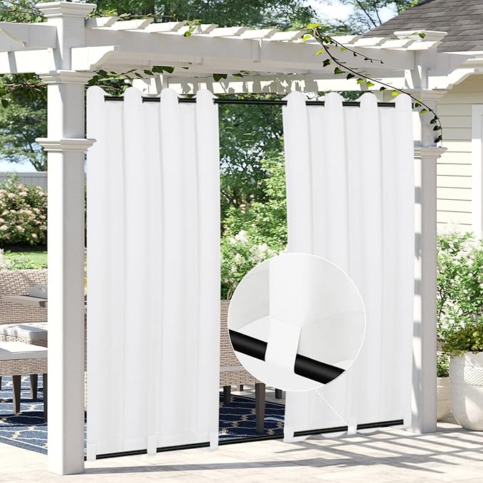Easy-Going Linen Look Outdoor Curtains Waterproof Windproof Porch Curtains, Soft Thicken Outdoor Privacy Curtains for Patio, Gazebo, Grommet Top and Tab Bottom Drape, 1 Panel, 54x96 inch, White