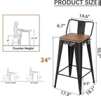 HAOBO Home 24" Outdoor Barstools Patio Stool Metal Bar Stools Set of 4 Counter - Image 2