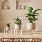 IZIDDO Plant Stand Indoor Outdoor, Metal Mid-Century Pot Stand, Modern Plant Holder Rattan Flower Plant Stool, Low Short Plant Stands for Indoor Fit 5-12 Inch Pot, (Pot & Plant Not Included), White, 4
