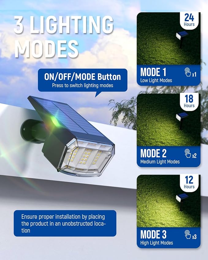 Solar spotlights Outdoor 63 LED 3 Lighting Modes, IP65 Waterproof Lighten Yard Garden House Garage Pathway for Christmas Decorations-10 Pack