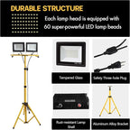 22000 Lumen Work Lights with Stand, 2 Adjustable Head LED Work Light, with Adjustable and Foldable Tripod Stand, Waterproof Lamp with Individual Switch with 6500 Kelvin Color Temperature