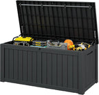 Outdoor Storage Box, Resin Deck Boxes Indoor and outdoor, Waterproof Storage Box Lockable Lid (Black,180 Gallon)