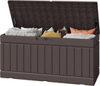 Greesum Outdoor Storage Box 82 Gallon Storage Bin with Lid for Patio Furniture, Garden Tools, Pool Supplies, Waterproof and UV Resistant, Lockable, Dark Brown