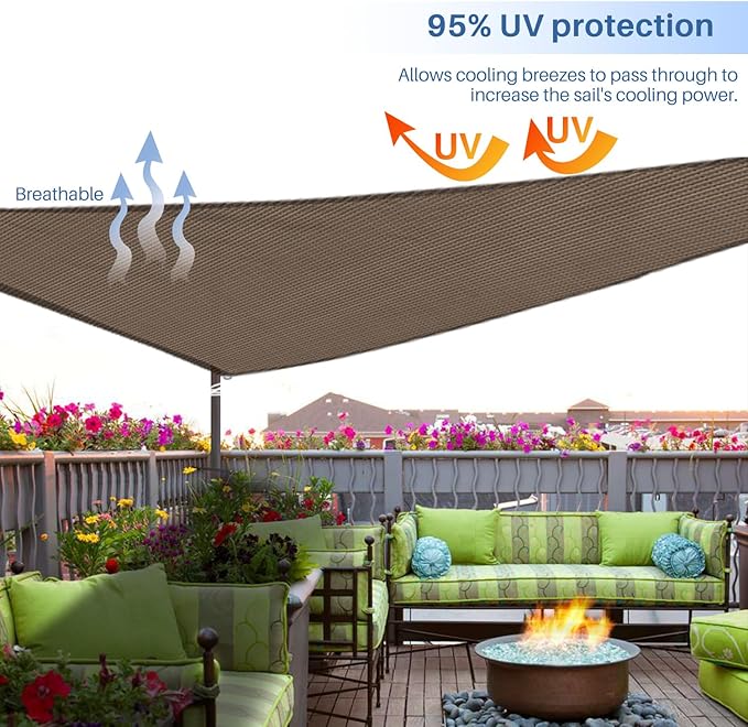 E&K Sunrise 5' x 5' x 5' Sun Shade Sail Triangle Canopy Shade Cover UV Block for Patio Backyard Garden Outdoor (Brown)