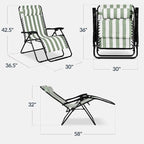 Best Choice Products Set of 2 Extra Wide Adjustable Steel Mesh Zero Gravity Lounge Chair Recliners w/Pillows and Cup Holder Trays - Sage Green Stripes