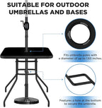 Yaheetech Outdoor Bistro Table with Umbrella Hole, 28in Patio Square Dining Table w/Silk Printing Glass Top, Weather-Resistant Patio Table for Garden Poolside Balcony Backyard, Black