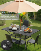 Outvita Outdoor Patio Table for 6 Person, Black Rectangular Metal Frame Patio Classic Dining Table with 1.65" Adjustable Umbrella Hole for Garden Lawn Backyard Deck, 60" L x 35" W x 29" H