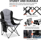 2 Pack Folding Camping Chairs for Adults - High Back Padded Outdoor Lawn Chairs with Lumbar Support & Cup Holder, 400lbs Heavy Duty Portable Camping Chairs Set (Black & Light Gray)