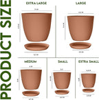Utopia Home - Plastic Terracotta Pots with Drainage - 7/6.6/6/5.3/4.8 Inches Flower Pots for Indoor Planter - Pack of 5 Plastic Planters, Cactus, Succulents Pot