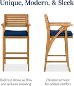 Best Choice Products Set of 2 Outdoor Acacia Wood Bar Stools Bar Chairs for Patio, Pool, Garden w/Weather-Resistant Cushions - Navy