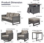Belord Patio Furniture Set with Fire Pit Table: 9 Pieces Wicker Oversize Patio Conversation Set with Outdoor Swivel Glider Rocker Rattan Couch Ottomans, Anti-Rust Frame, Removable Cushion Grey