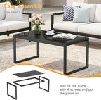 ONBRILL Rectangle Coffee Table with Tempered Glass Desktop, Galvanized Frame Outdoor Coffee Table with Adjustable Feet for Patio, Balcony, Deck, Living Room, Black