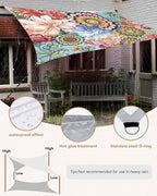 Sun Shade Sail 14'x18' Boho Floral Rectangle Sun Shade Sails Canopy Waterproof Mandala Flowers Plant Outdoor Sunshades Sand UV Block Cover Shade Cloth for Patio Backyard Garden Deck Porch Lawn