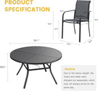 VICLLAX Patio Table and Chair Set of 8, All Weather Metal Round Outdoor Dining Furniture Set-53 Round Outdoor Table and Chairs, Black Tabletop