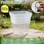 60 Pcs Clear Square Nursery Pots 4 Inch, Reusable Seedling Pots with Drainage Holes, Transparent Small Plant Potting Pot Containers for Seedlings Microgreens, Flowers, Indoor Gardening