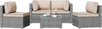 Shintenchi 5 Pieces Outdoor Patio Furniture Sets, Patio Sectional Sofa Couch, Gray PE Wicker Furniture Modular Patio Conversation Sets Patio Sofa with Washable Cushions & Table（Khaki）