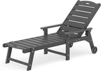 LUE BONA Outdoor Chaise Lounge, HDPS Chaise Lounger, 5 Positions Adjustable Lounge Chairs, Pool Lounge Chair with Wheels for Poolside, Backyard, Dark Gray