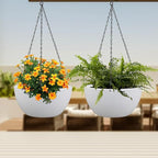 8 inch Small Hanging Planters for Indoor Outdoor Plants, 2 Pack Hanging Flower Pots with Drainage Holes and Chain for Garden Porch, Plastic Hanging Baskets for House Plants, White
