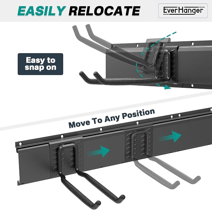 Storage Rack for Garage Tools, 6 Adjustable Hooks, Black Alloy Steel