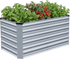 INNO STAGE 4x2x2ft Galvanized Raised Garden Bed, Raised Garden Bed Kit-Metal Planter Box Outdoor, Planting for Vegetables, Fruits, Herbs, Flowers, Silver