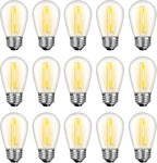 LED S14 Replacement Light Bulbs for Outdoor String Lights, 1W Shatterproof Edison Light Bulbs for Outside Patio Garden, E26 Standard Base, Dimmable, 2200K Warm White, 15 Pack