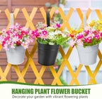 OBTANIM 12 Pack Metal Hanging Flower Pots Railing Planter Outdoor Fence Hanging Bucket Plant Holder with Detachable Hooks Drain Holes for Home Garden Yard Decor (Black and White, 4 x 4 Inch)