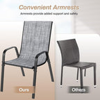 TLSUNNY Patio Chairs, Stackable Textilene Outdoor Dining Furniture for All Weather, with 17.7″ Wide Seat & Metal Frame, for Garden, Backyard, Deck, Restaurant, Poolside (8, Grey, 26.4″)