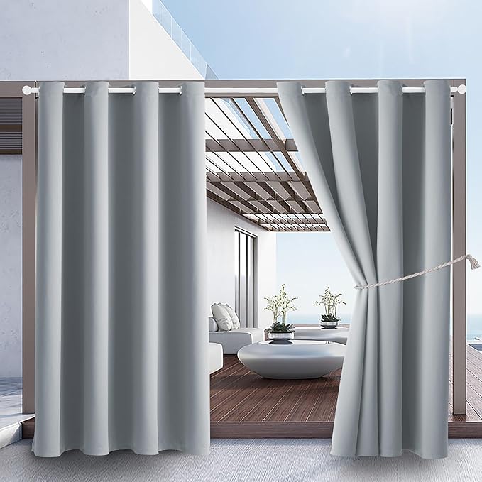 DIVA EN CAMINO DEC Outdoor Patio Curtain Waterproof Darkening Thermal Insulated Indoor Curtains for Bedroom, Porch, Living Room, Pergola, Cabana, W52 x L132, Light Gray, Set of 2 Panels
