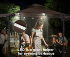 ABCCANOPY Grill Gazebo with 2 Side Awnings - 14x5 Outdoor BBQ Canopy Shelter with 2 Led Lights for Patio Backyard Grilling (Brown)
