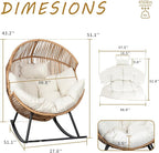 Shintenchi Egg Chair Outdoor, Oversized Outdoor Indoor Wicker Rocking Chair, Large PE Rattan Egg Rocking Chair with Cushion for Patio, Balcony, Backyard, Garden, Beige