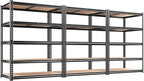 REIBII 2400LBS Storage Shelves 5 Tier Garage Shelving Heavy Duty, Adjustable Metal Shelving, Garage Shelves for Basement, Warehouse, Pantry, Closet, Kitchen 72" H x 35.55" W x 16" D, Black, 3 Pack