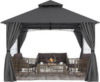 MASTERCANOPY Patio Gazebo Steel Frame Outdoor Gazebo with Windows Curtains (10x12,Dark Gray)