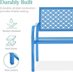 Best Choice Products Outdoor Bench 2-Person Metal Steel Benches Furniture for Garden, Patio, Porch, Entryway w/Geometric Backrest, 790lb Capacity - Ocean Blue