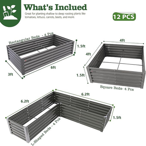 12-Piece 18 Inch Tall Raised Garden Beds Kit – Quartz Grey