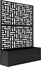 Oakland Living 6 ft. X 4 ft. Black Freestanding Metal Privacy Screen Room Divider with Flower Box