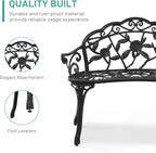 VINGLI 38.5" Patio Park Garden Outdoor Metal Rose Bench, 2-Person Cast Iron Cast Aluminium Frame Antique Finish Chair,Accented Lawn Front Porch Path Yard Decor Deck Furniture (Black, Rose)