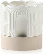 Nihow Self Watering Plant Pot for Indoor Plants with Wick: 8 Inch Ceramic Planter with Drainage Hole & Water Storage - Relief Design - Beige & Nature Flower Pot