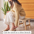 Foot Stool,Ottoman,Bamboo Small Sofa Foot Rest Under Desk,Extra Seating for Living Room, Bedroom and Kitchen (Natural Stool Legs - Beige Surface)