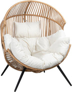 Shintenchi Wicker Egg Chair Outdoor Rattan Patio Chair with Cushion,Oversized Patio Lounge Chairs with Cushion Egg Basket Chair, Egg Seat for Indoor Living Room Bedroom Outside Patio Backyard Balcony