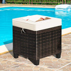 Tangkula 2 Pieces Outdoor Patio Ottoman, All Weather Rattan Wicker Ottoman Seat, Patio Rattan Furniture, Outdoor Footstool Footrest Seat w/Removable Cushions