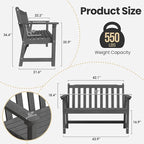 Ciokea 48" Outdoor Bench, HDPE Weatherproof Porch Bench, 2-Person Garden Benches with 550 Lbs, Waterproof Patio Benches for Outside Balcony Deck Backyard, Dark Grey