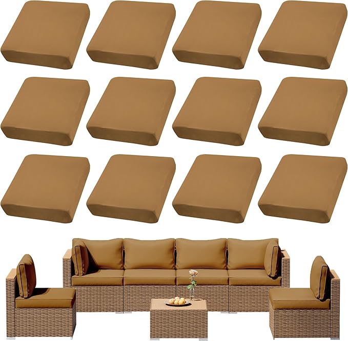 Cushion Covers 12-Pack Camel Stretch Patio Cushion Slipcovers