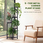 TOSKING 5 Tier Tall Plant Stand Indoor Outdoor, Heavy Duty Corner Shelf for Plants & Decor, Space Saving 3.9FT Metal Flower Pot Stand for Balcony, Garden, Living Room, Patio (Black, 47in)